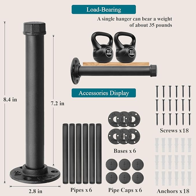 Cast Iron Wall Mounted Clothes Rack, Heavy Duty Industrial Pipe Clothing Rack - Image 2