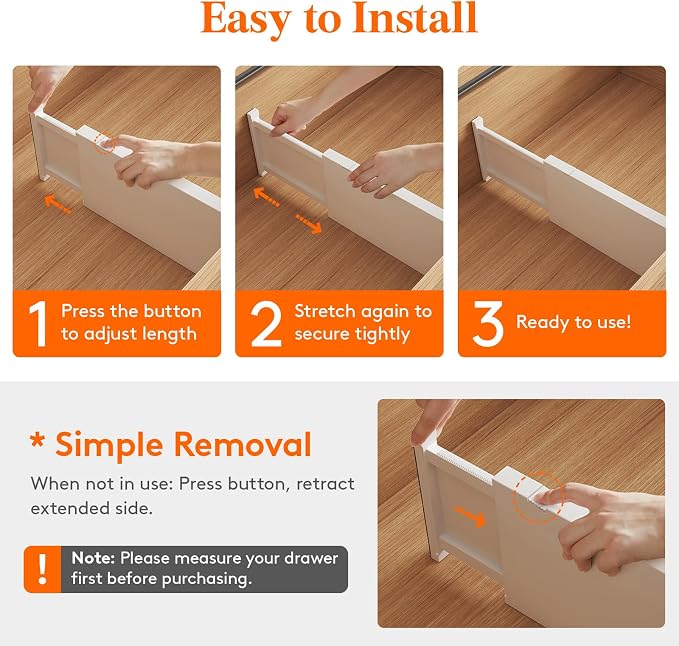 Lifewit 8 Pack Drawer Dividers Plastic 6" High, 13.5-22" Adjustable Drawer - Image 7