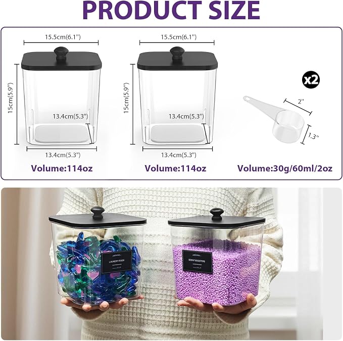 2 Pack Clear Laundry Pods Container, Plastic Square Laundry Room Organization - Image 2