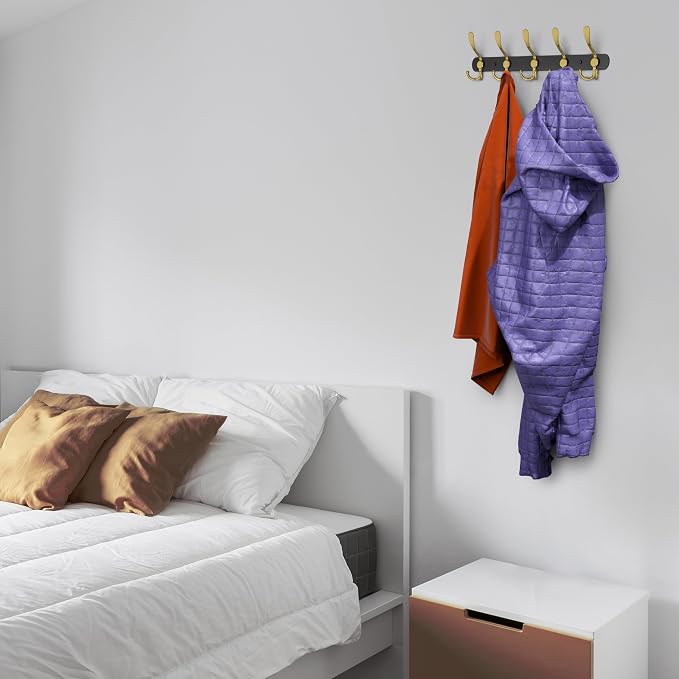 Coat Rack Wall Mount with 5 Tri Hooks, Stainless Steel 16 Inch – Black & Gold - Image 5