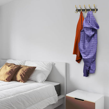 Coat Rack Wall Mount with 5 Tri Hooks, Stainless Steel 16 Inch – Black & Gold - Image 5
