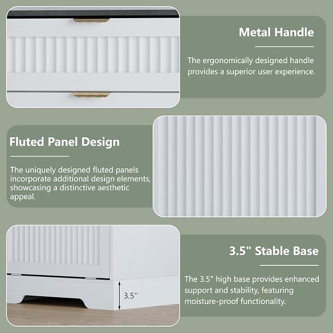 13 Gallons Tilt Out Trash Can Cabinet, Wooden Fluted Trash Garbage Can Cabinet - Image 5