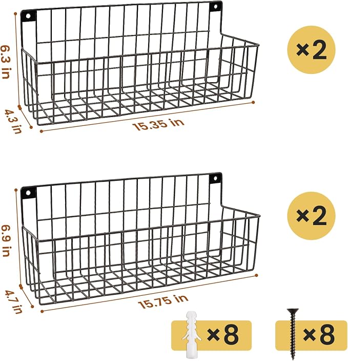 FamilyKit 4 Set Extra Large Hanging Wall Wire Baskets, Sturdy Wall Organizer - Image 2