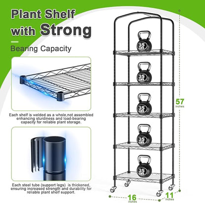 5-Tier Mini Greenhouse with Grow Light, Shelf Height Adjustable Metal Plant - Image 2