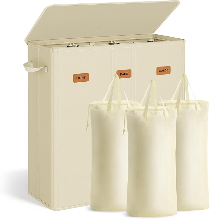 SONGMICS 47.6 Gallon Laundry Hamper, 3-Compartment Laundry Basket Sorter by SONGMICSbySONGMICSHOME