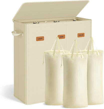 SONGMICS 47.6 Gallon Laundry Hamper, 3-Compartment Laundry Basket Sorter by SONGMICSbySONGMICSHOME