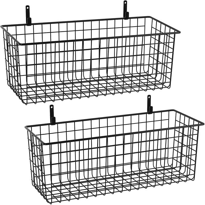 2 Sets Black Extra Large Hanging Wall Basket by KINLINK
