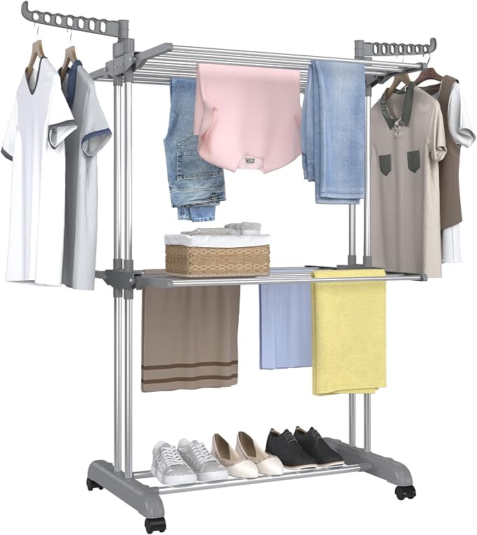Bigzzia 3 Tier Clothes Drying Rack, 57 Inch Laundry Drying Rack, Foldable by ThinkBigLiveBigger