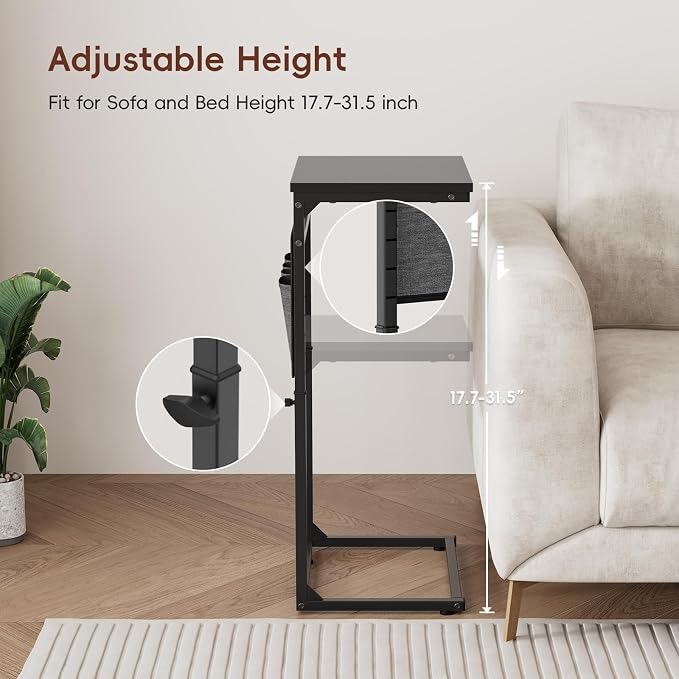 Vagusicc C Shaped End Table, Adjustable Height Small Couch Side Table - Image 4