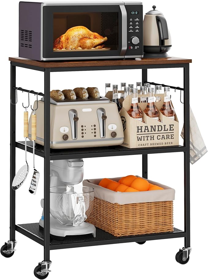 Homleke 3-Tier Rolling Kitchen Microwave Cart, Kitchen Utility Cart on Lockable - Image 7