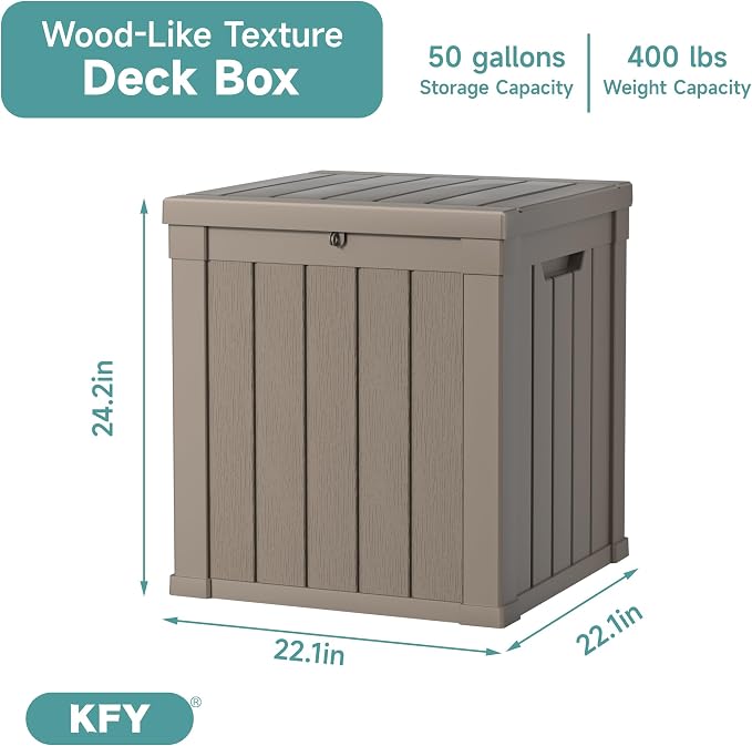 50 Gallon Waterproof Resin Deck Box, UV Resistant Outdoor Storage - Image 2