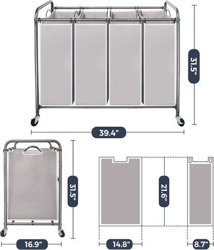STO STO Laundry Sorter 4 Section, 4 Bag Laundry Hamper, Rolling Laundry Cart - Image 6