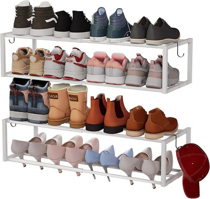 2 Pack Expandable Wall Mounted Shoe Rack, Heavy Duty Metal Shoe Holder by HomeOrganizerandStorage