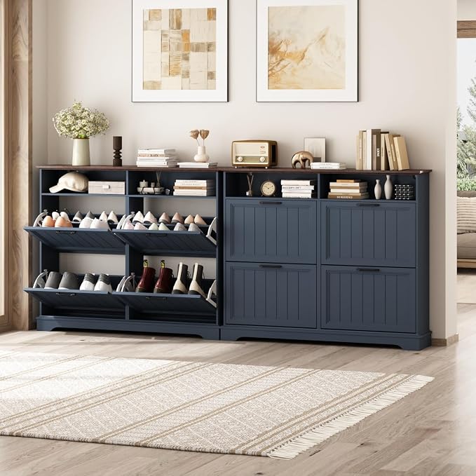 Shoe Storage Cabinet with 4 Flip Drawers, Farmhouse Modern Hidden Shoes Rack - Image 6