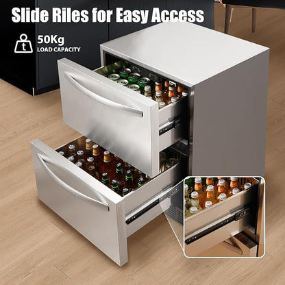 HCK 24 Inch Under Counter Double Drawer Fridge, Stainless Steel Outdoor - Image 6