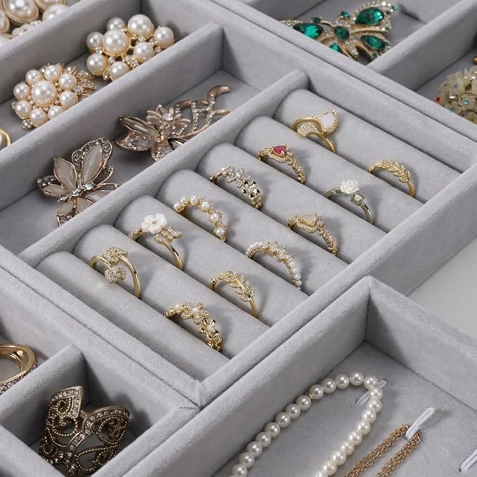 Velvet Jewelry Drawer Organizer – Four-Piece Stackable Jewelry Tray Set - Image 5