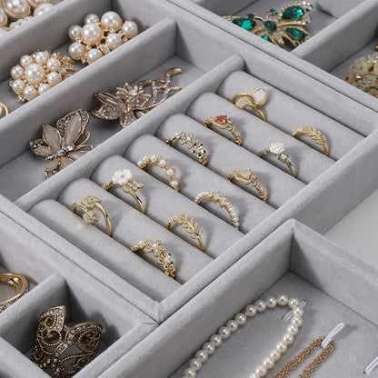 Velvet Jewelry Drawer Organizer – Four-Piece Stackable Jewelry Tray Set - Image 5