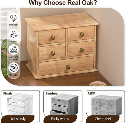 Oak Desk Organizer with Drawers, Durable Wooden Desktop Storage Box | 5 Drawer - Image 3