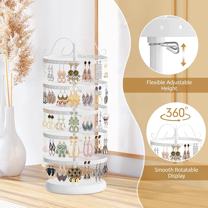 MODOWEY Rotating Earring Holder Organizer Display, 5 Tier Metal Tree, - Image 5