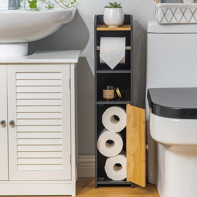 AOJEZOR Toilet Paper Holder Stand: No Drill Fit Small Bathroom - Image 3