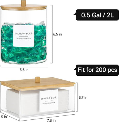 3 Pack Glass Jars and Acrylic Dryer Sheet Holder, Laundry Pods Container - Image 2