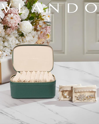Vlando Jewelry Box with 8 Velvet Jewelry Bags Travel Jewelry Storage Box Petal - Image 6