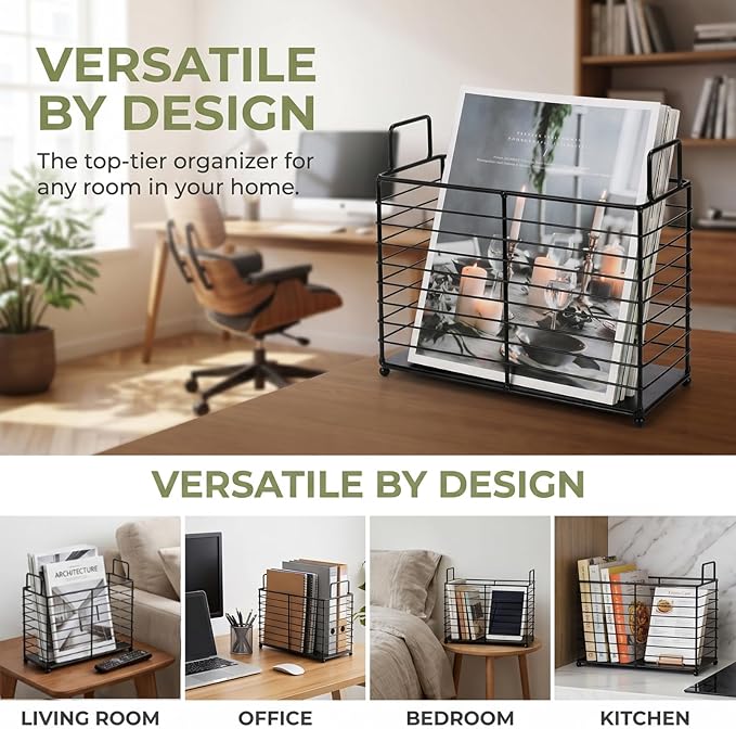 Noamus Metal Magazine Rack, Newspaper Book Tablet Storage Basket, File Holder - Image 4