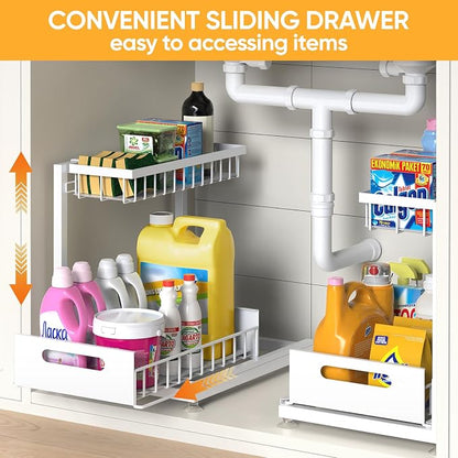 Under Sink Organizer Storage 2-Tier Premium Metal Pull-Out Racks, Height - Image 8