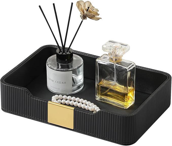 Valet Tray Desktop Storage Organizer, PU Leather Catchall Bedside Vanity Tray by Cretkhp