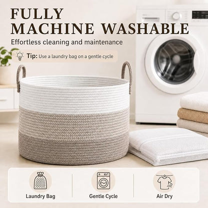 JMvicyroam 65L Extra Large Machine Washable Cotton Rope Blanket Basket | - Image 7