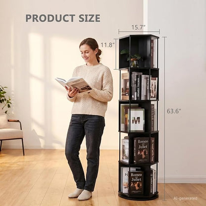 VIWODS Rotating Bookshelf, 5 Tier Spinning Bookshelf Tower, Revolving 360° - Image 2