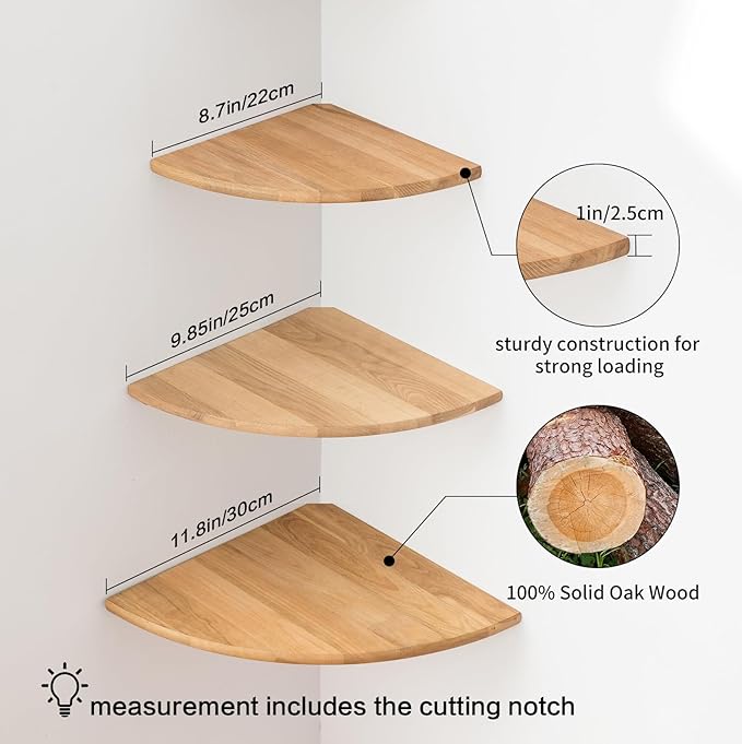 Corner Shelves, Floating Corner Shelf, Round End - Image 7