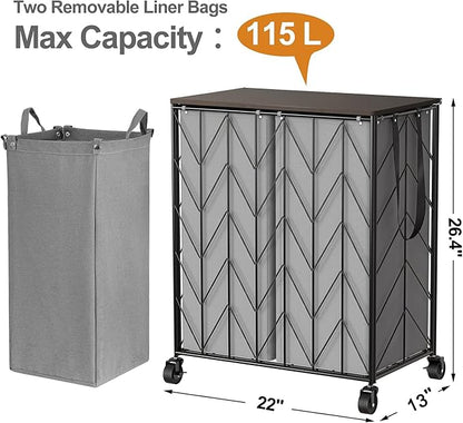 WOWLIVE Laundry Basket with Wheels, Heavy Duty Laundry Hamper with Wood Lid - Image 4