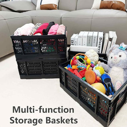 4-Pack Plastic Storage Crates, 20L Foldable Baskets, Collapsible Crates - Image 3
