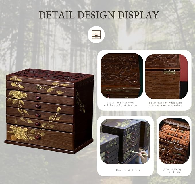 Hand-painted Wooden Jewelry Box, 7 Layer Jewelry Organizer, Vintage Wooden - Image 6