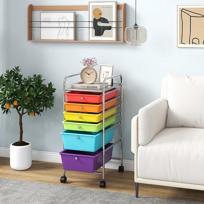 Giantex 6 Storage Drawer Cart Rolling Organizer Cart - Image 2