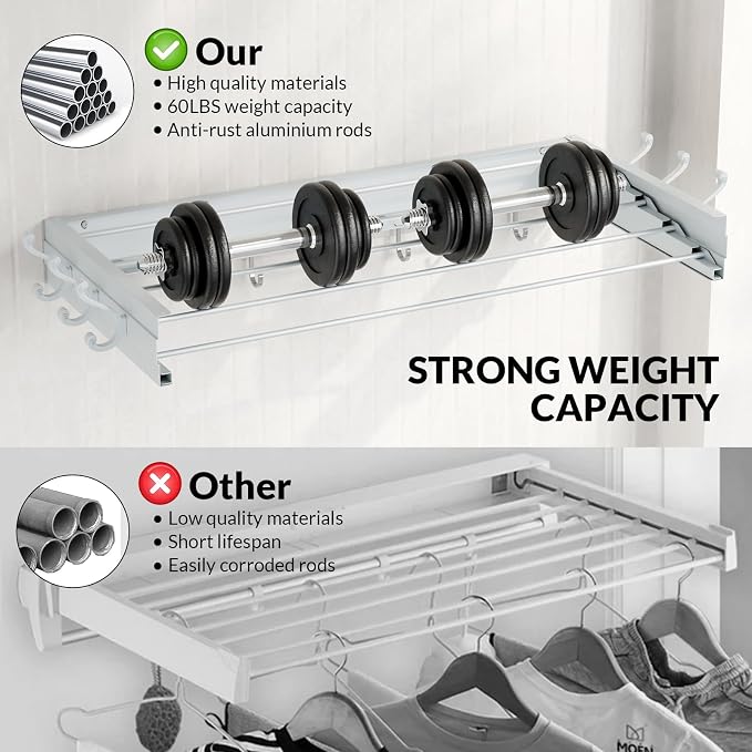 BAKON Wall Mounted Drying Rack, Indoor Outdoor Foldable Wall Mounted Clothes - Image 4