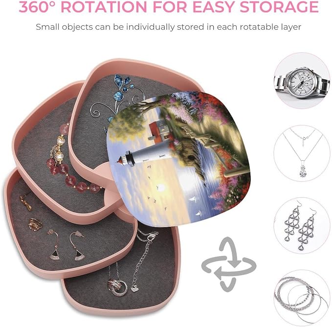 Lighthouse Diamond Painting Rotating Jewelry Organizer Box 4-Layer 360° - Image 4