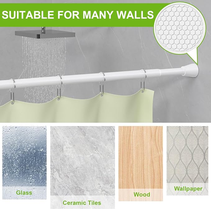 Shower Curtain Rod 45 to 77 Inches White Shower Rod Tension Curtain Rod No - Image 5