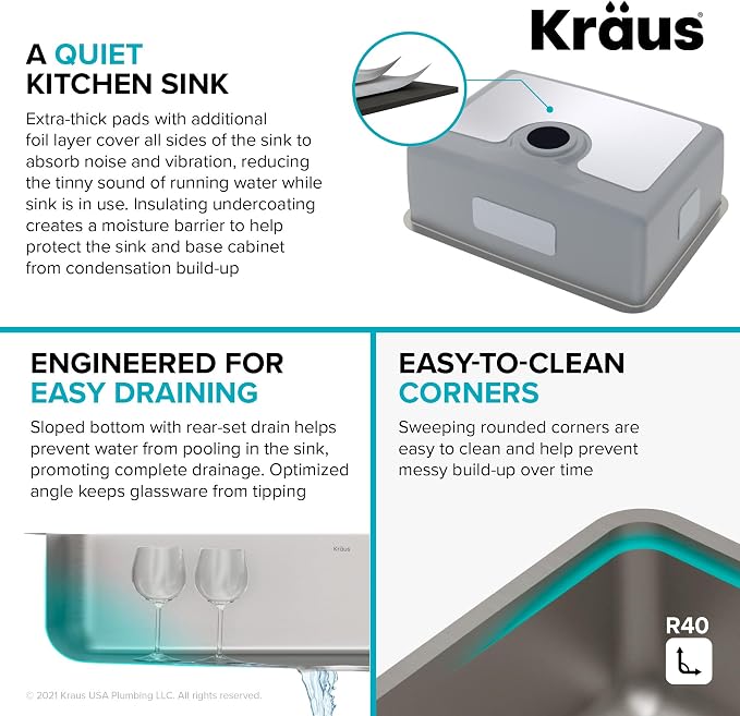 KRAUS Dex 25-Inch Undermount Single Bowl TRU16 Gauge Stainless Steel Kitchen - Image 4