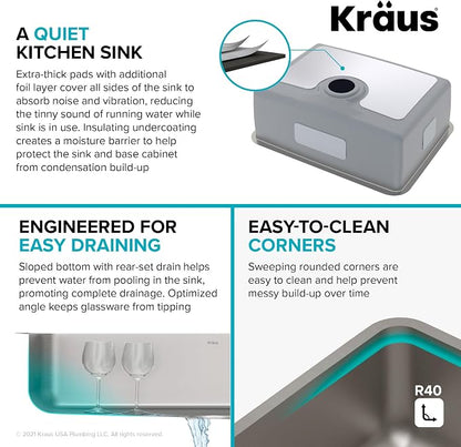 KRAUS Dex 25-Inch Undermount Single Bowl TRU16 Gauge Stainless Steel Kitchen - Image 4