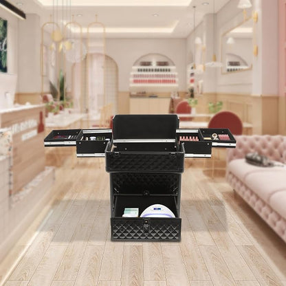 Rolling Makeup Train Case with Drawers, Portable Rolling Makeup Cart with Wheels - Image 6