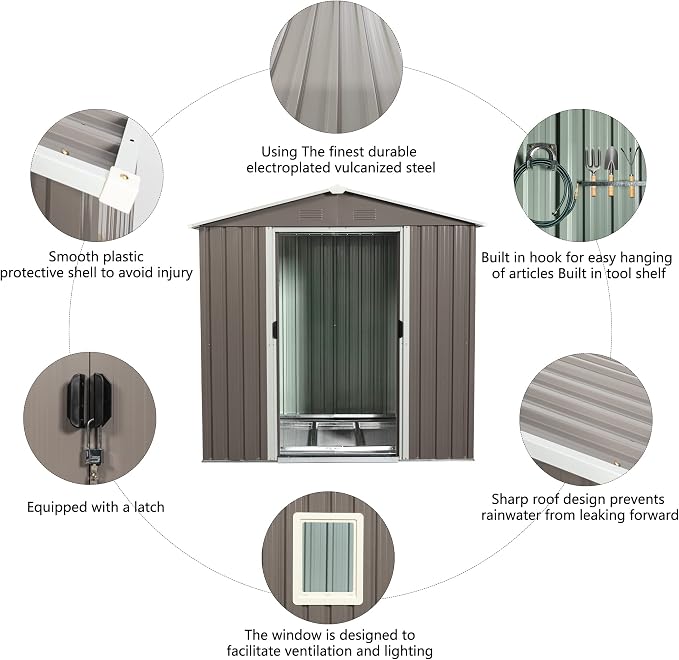 Outdoor Metal Storage Shed Window Ventilation Foundation Frame Waterproof - Image 5