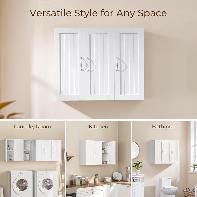 Yaheetech 3-Door Wall Mounted Bathroom Storage Cabinet, Laundry Room, a Roomy - Image 8