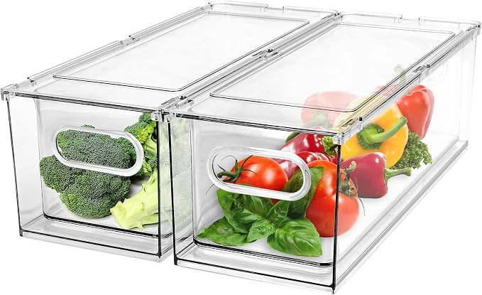 2 Pack Refrigerator Organizer Bins Stackable Fridge Organizer Set by GREENBY