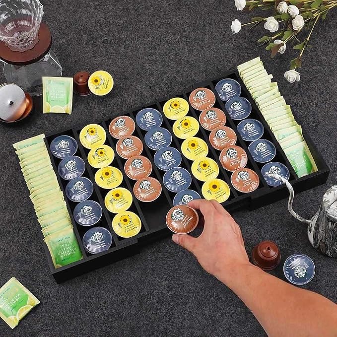 K Cup Holder Bamboo Coffee Pod Holder Drawer Organizer, Expandable K Cup Pod - Image 6