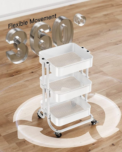 Pipishell 3 Tier Metal Rolling Utility Cart, Heavy-Duty Storage Rolling Cart - Image 6