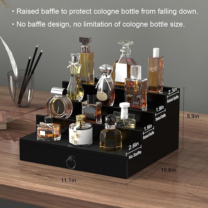 upcessory Cologne Organizer for Men, 4 Tier Black Wood Perfume Organizer - Image 5