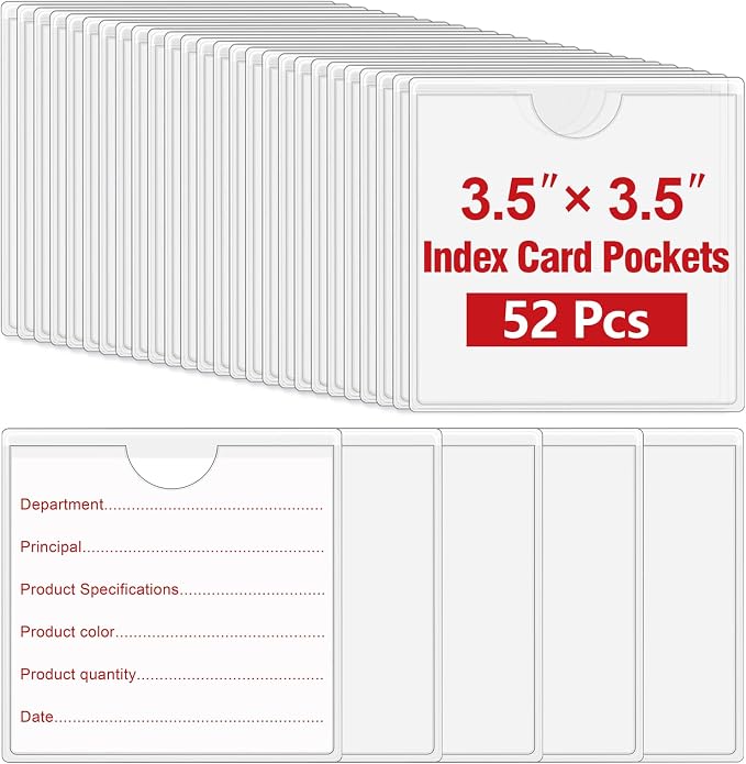 52 Pack Self-Adhesive Index Card Pockets 3.5 x 3.5 in, And Library Cards; Easy by BESARME