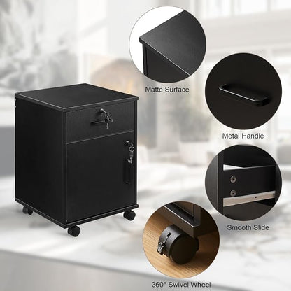File Cabinet with Lock and Drawer, Mobile Under Desk Storage Cabinet with 360° - Image 7